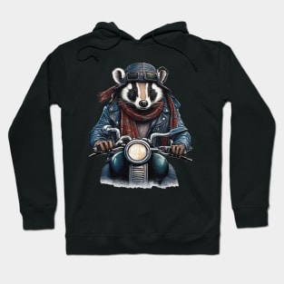 badger wearing a jackets hat and a scarf on a motorcycle Hoodie